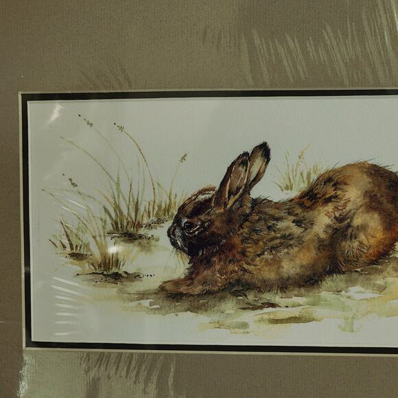 Vicki Wickell Watercolor Rabbit 16x12" matted Signed Numbered‎ 22/150 Brown Vtg - Picture 4 of 7